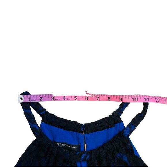 INC International Concepts Blue with Black Lace Overlay Midi Dress - PS - Picture 11 of 16